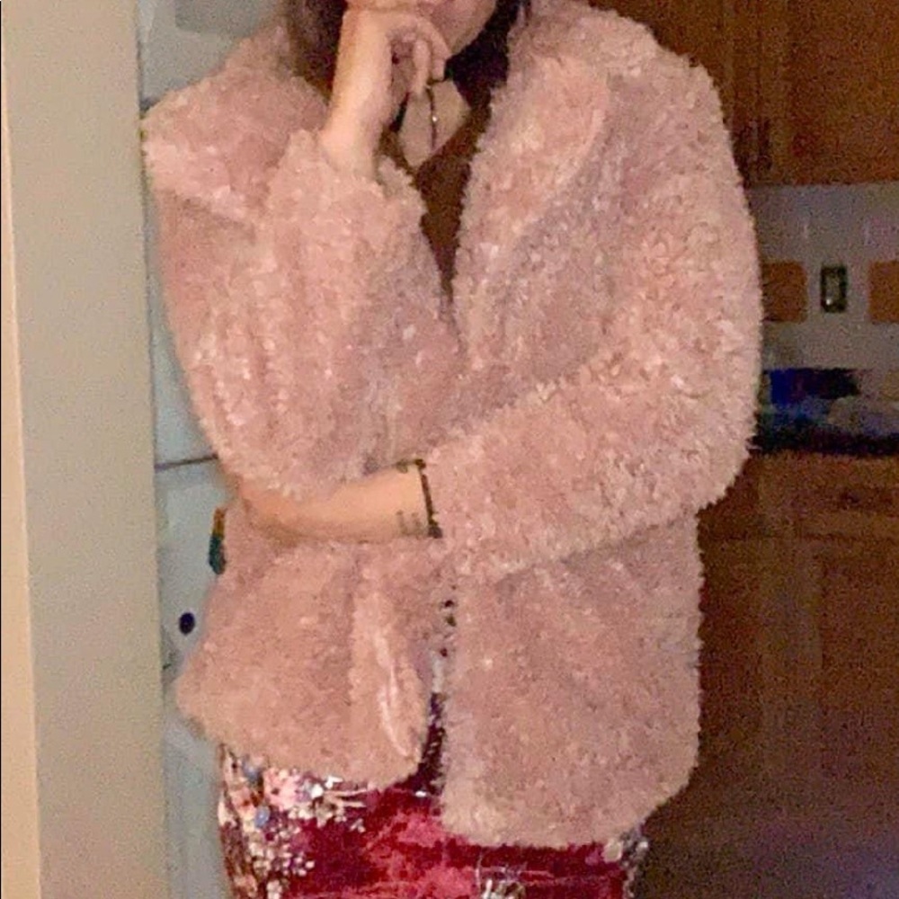 Large plush pink coat